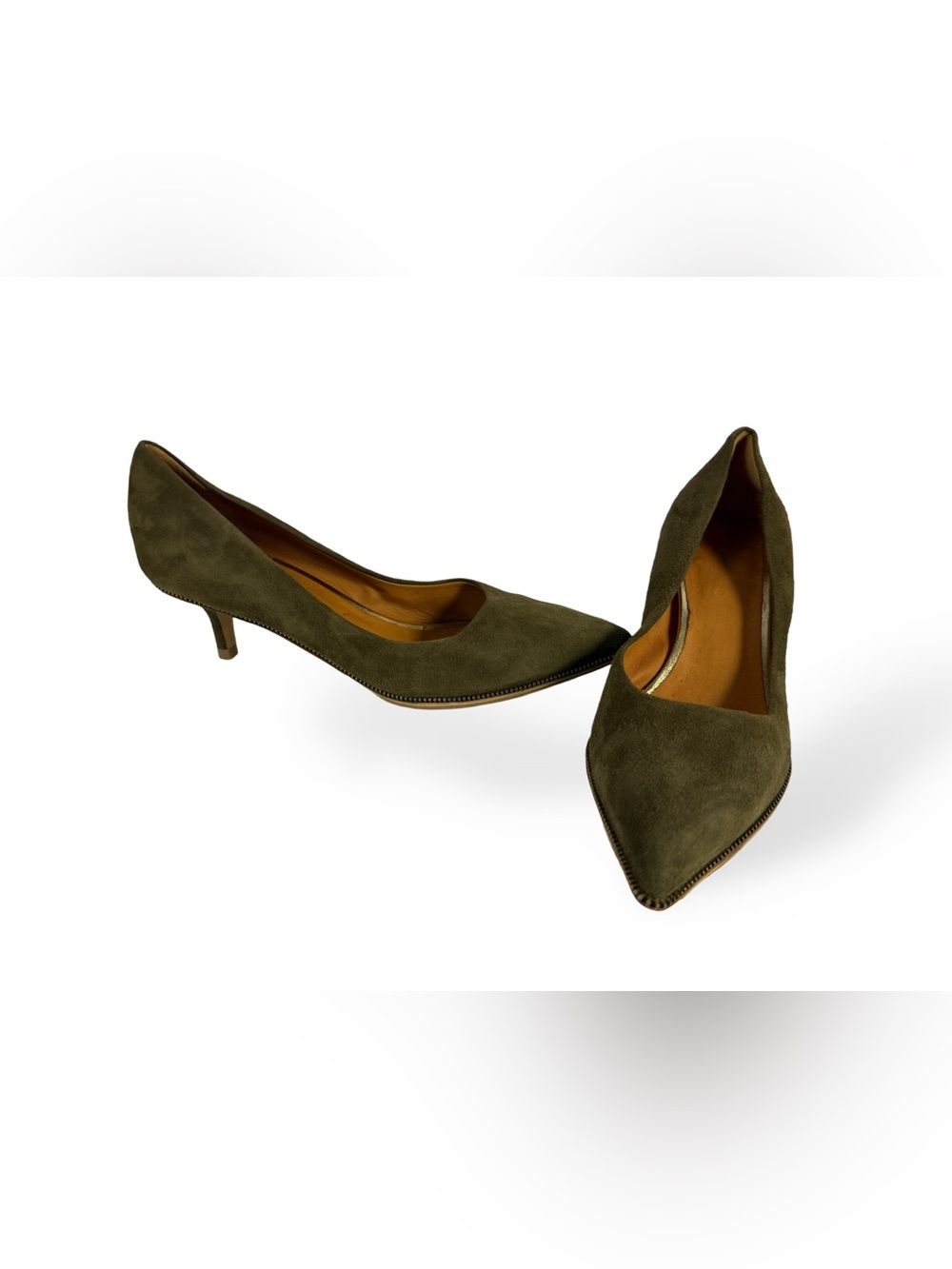 Givenchy Olive Suede Pointed-Toe Kitten Heels